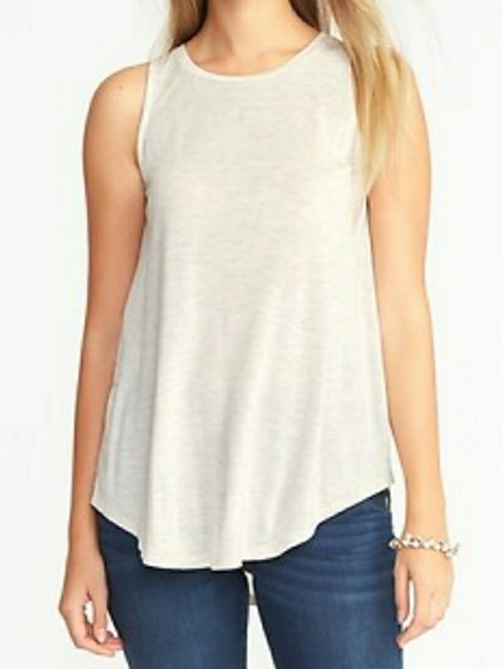 High-Neck Sparkle Swing TankTop From Old Navy In Oatmeal Heather. Size: XL